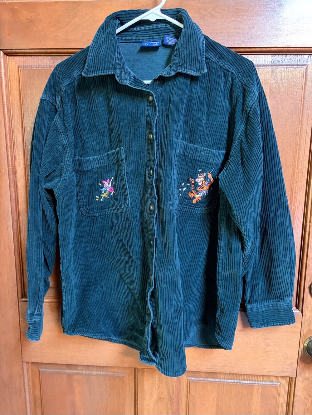Disney Pooh Corduroy Button-Up Top with Embroidered Pockets Size Large